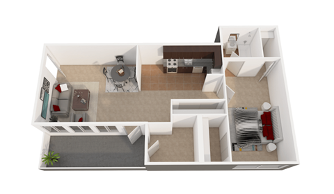 Floor plan for 1 bed, 1 bath, 594 sqft